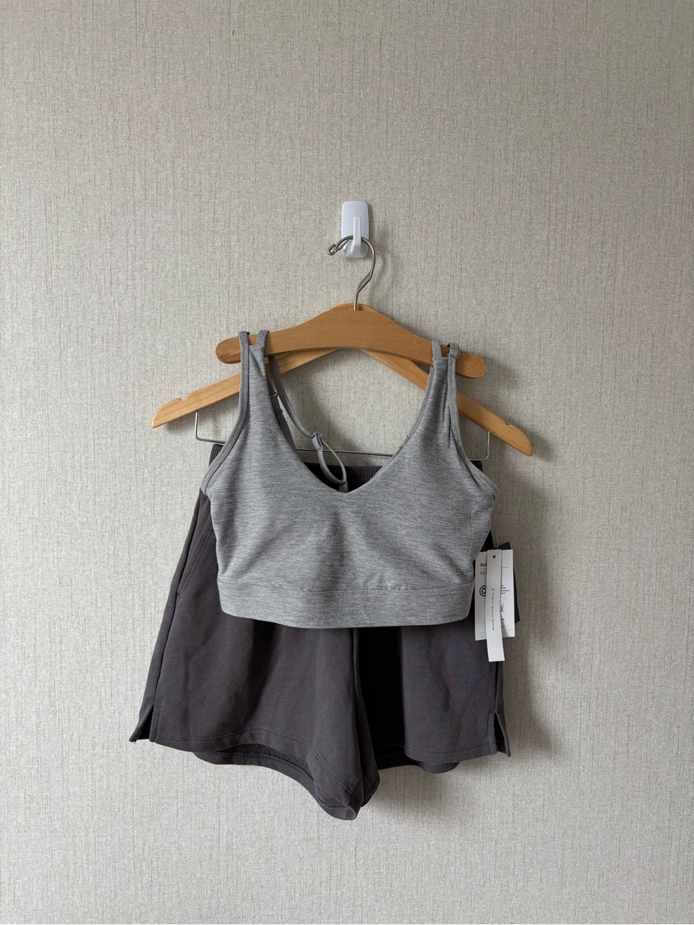 Athletic Works Gray Seamless Sports Bralette with Charcoal Lounge Shorts